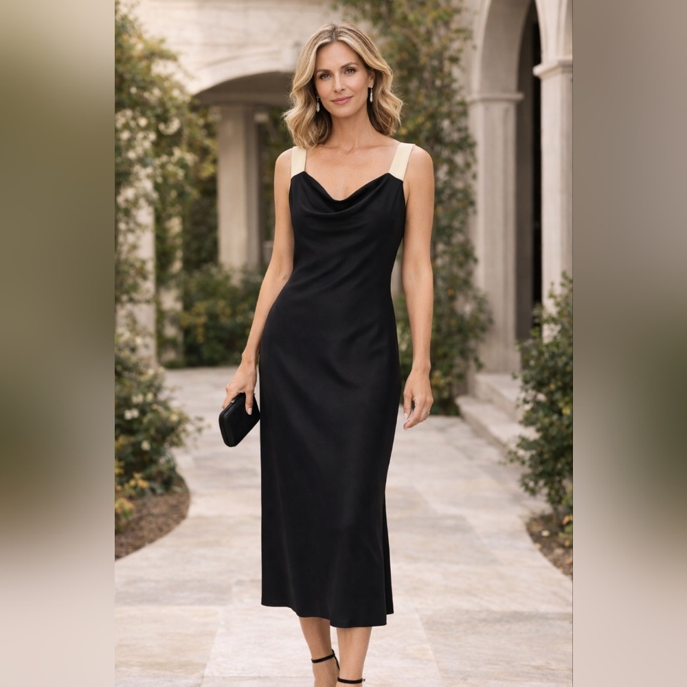 Giorgio Armani Black Silk Midi Dress IT 46 US 10 NWT Made in Italy